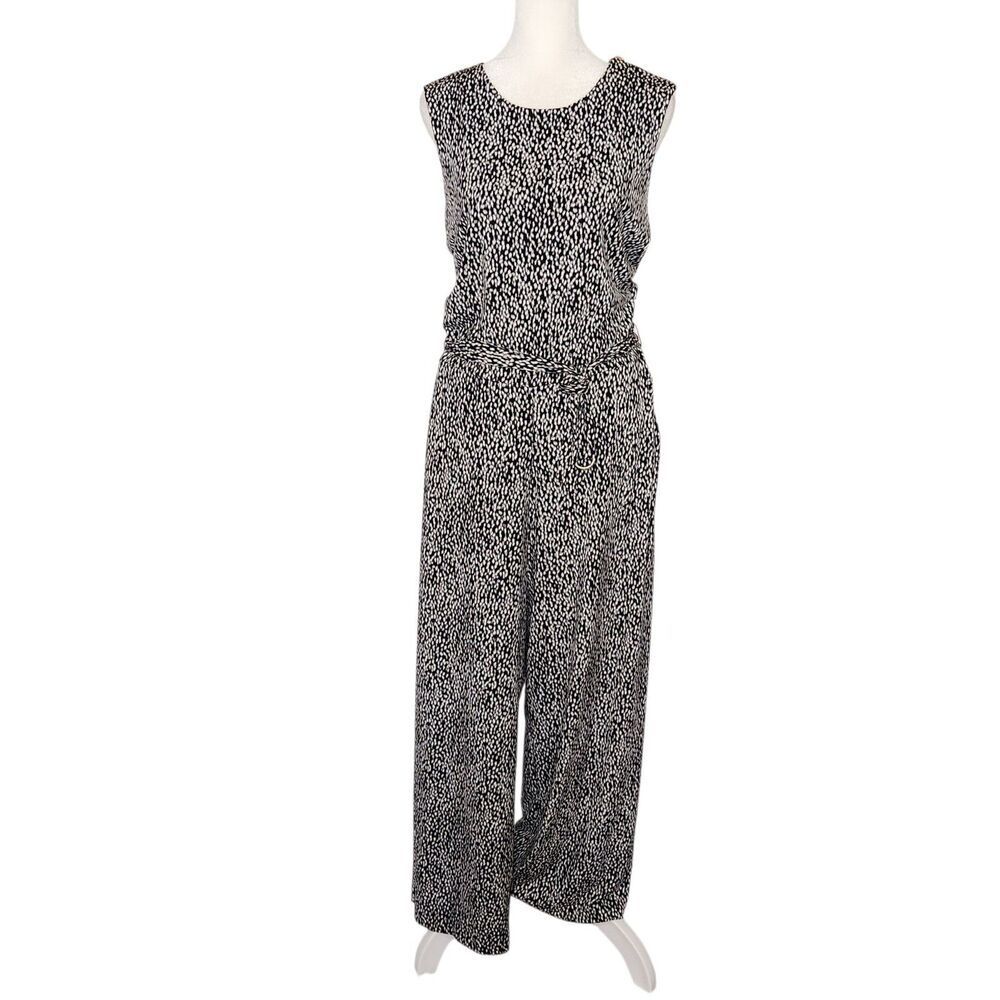 Michael Michael Kors Black White Sliced Dot Wide Leg Jumpsuit Shoulder Zip XL